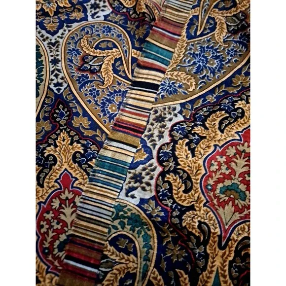 Signature Echo Scarf Blue Red Paisley 100% Wool Japan Boho Fringe Baroque 46" - Picture 5 of 6